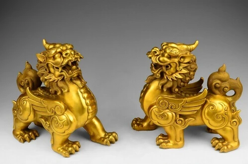 11 Чистая медь Китай Fengshui Yuanbao богатство деньги храбрости войска Килин Статуя