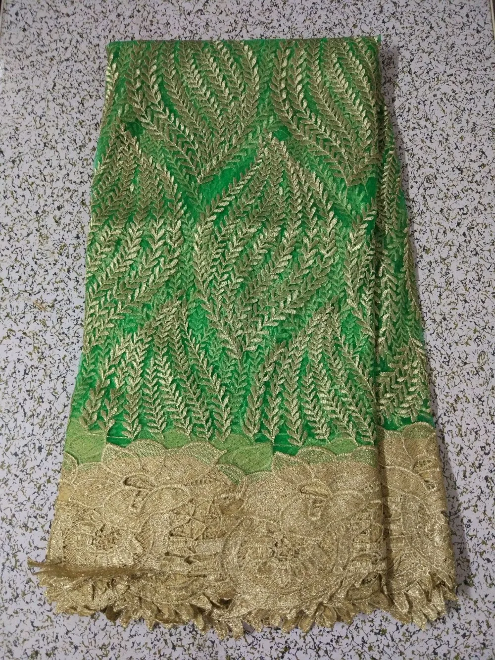 5Yards/pc Fashionable green french net lace with gold embroidery african mesh fabric for dress LE1-1 | Дом и сад