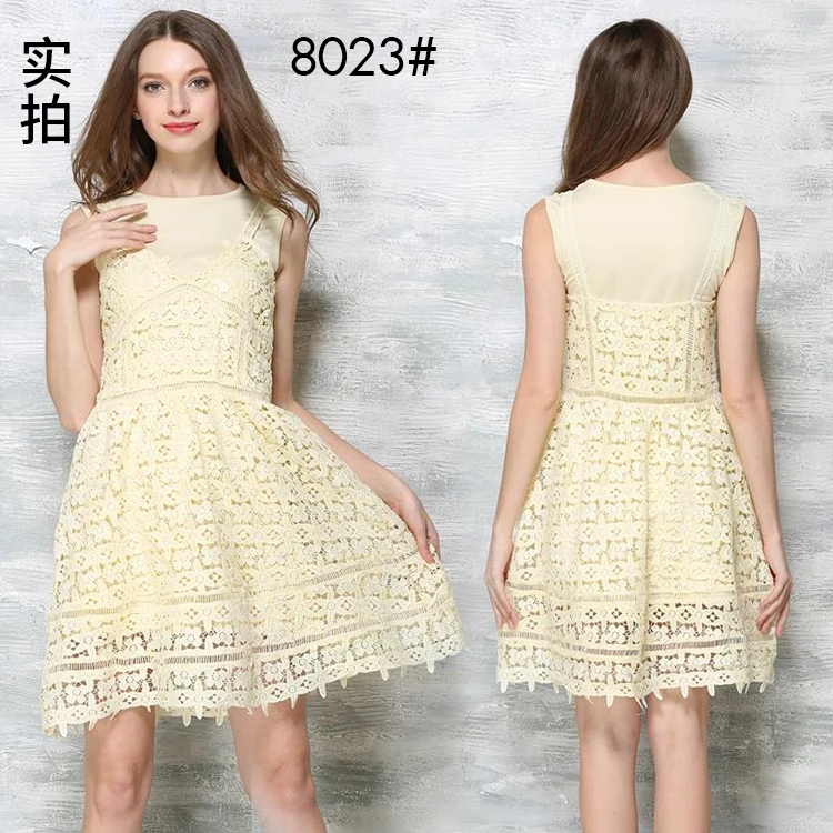 2019 Новое модное кружевное мини-платье без рукавов с вырезами женское платье на
