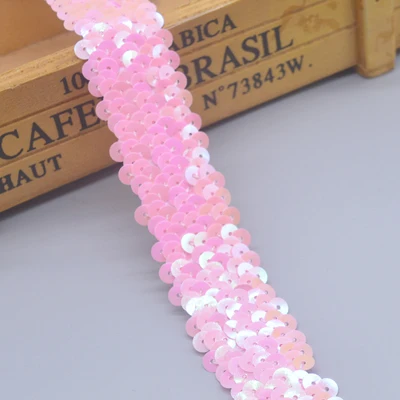 AB pink Кружевная лента с отделкой пайетками 3 см, 3 ряда, эластичная Одежда для танцев, занавеска для рукоделия, пайеток, швейный декор, аксессуары для самостоятельной сборки, 1 м - Цвет: AB pink