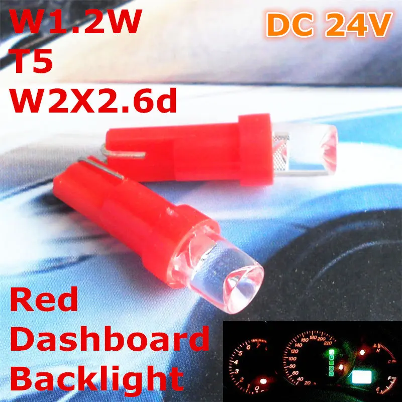 Светодиодсветодиодный лампа для автомобиля 24 В красный цвет T5(5 мм прожектор) W1.2W