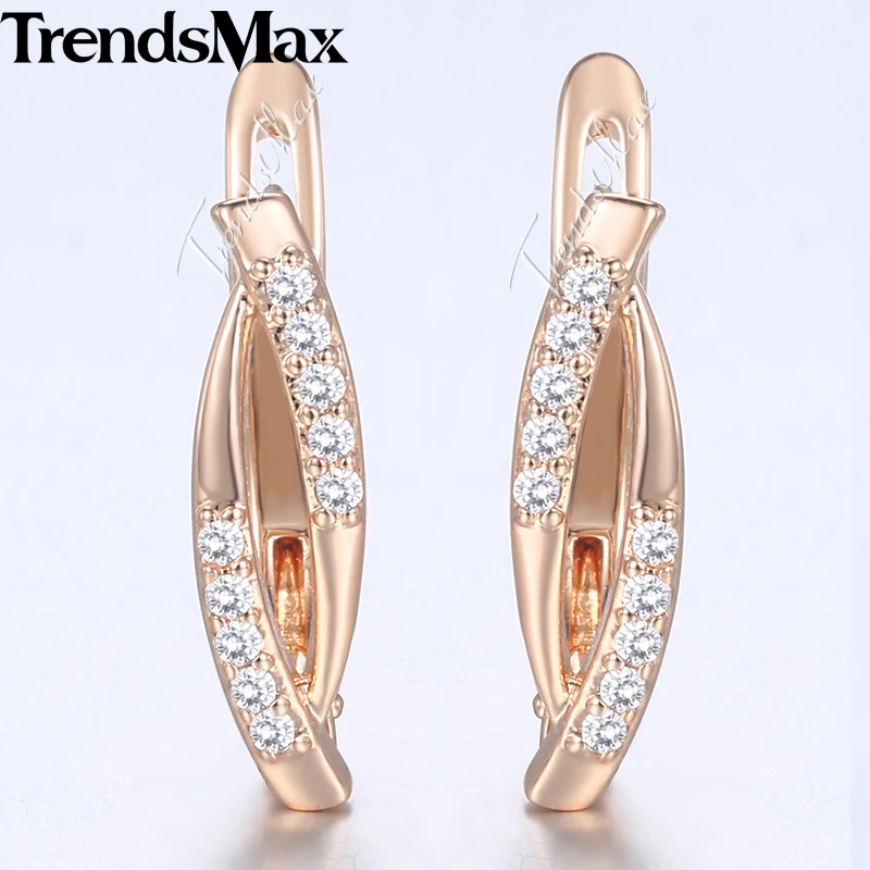 Trendsmax, женские серьги-гвоздики, удлиненные овальные CZ 585, розовое золото, серьги для женщин, модные женские ювелирные изделия, подарок, Прямая поставка, KGE179