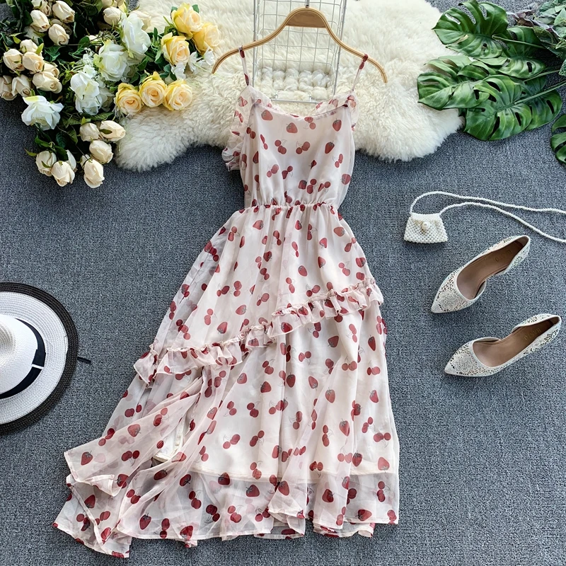 2019 новые модные женские платья французское платье с оборками клубничкой |