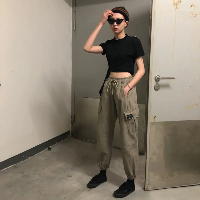 Mihoshop Ulzzang Корейская женская модная одежда Харадзюку с высокой талией свободные