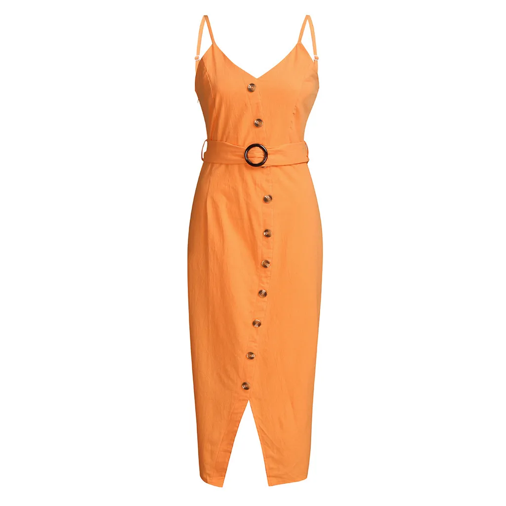 Женское однобортное платье до середины икры оранжевое Привлекательное на тонких