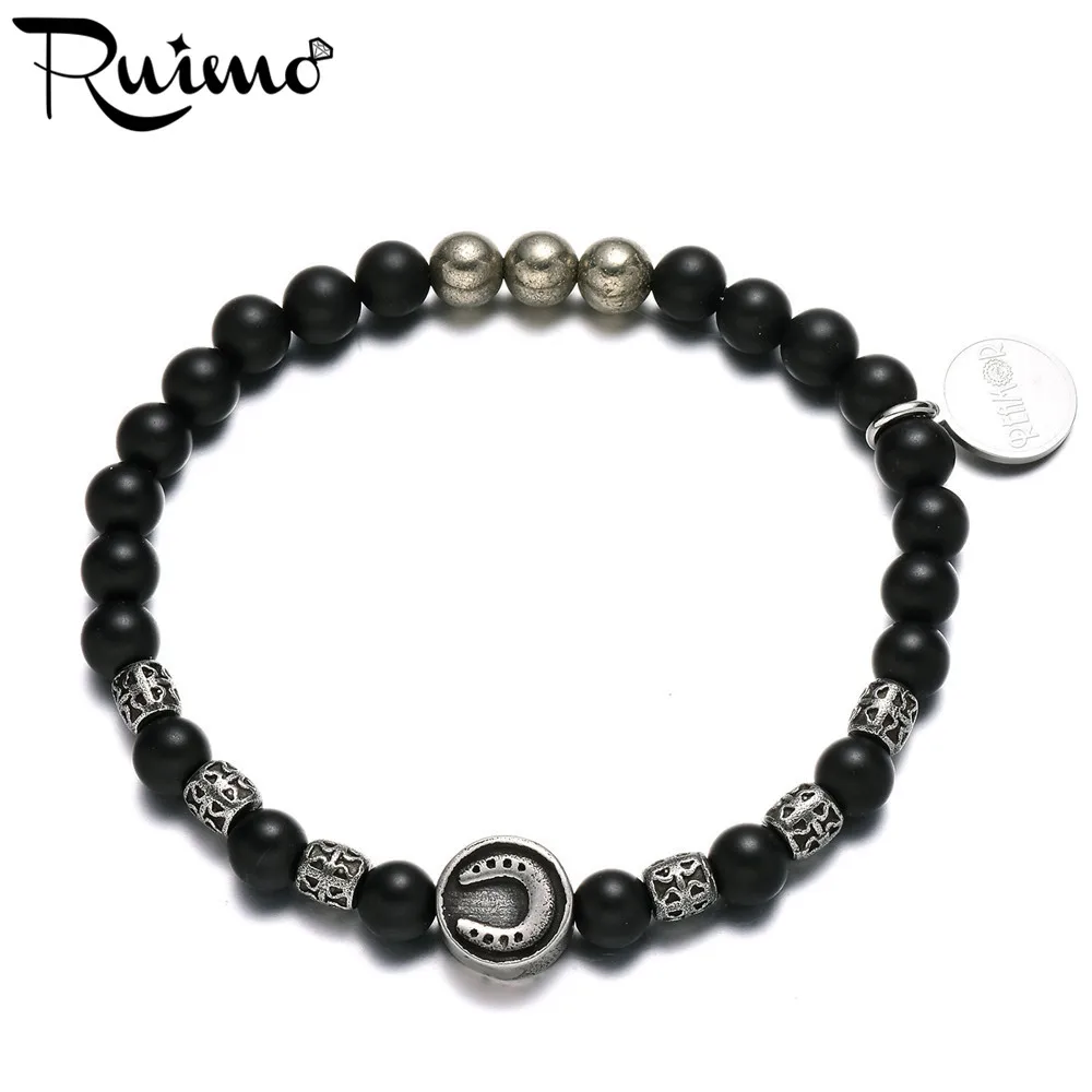 Подкова и руль из нержавеющей стали RUIMO бусины с натуральным черным ониксом