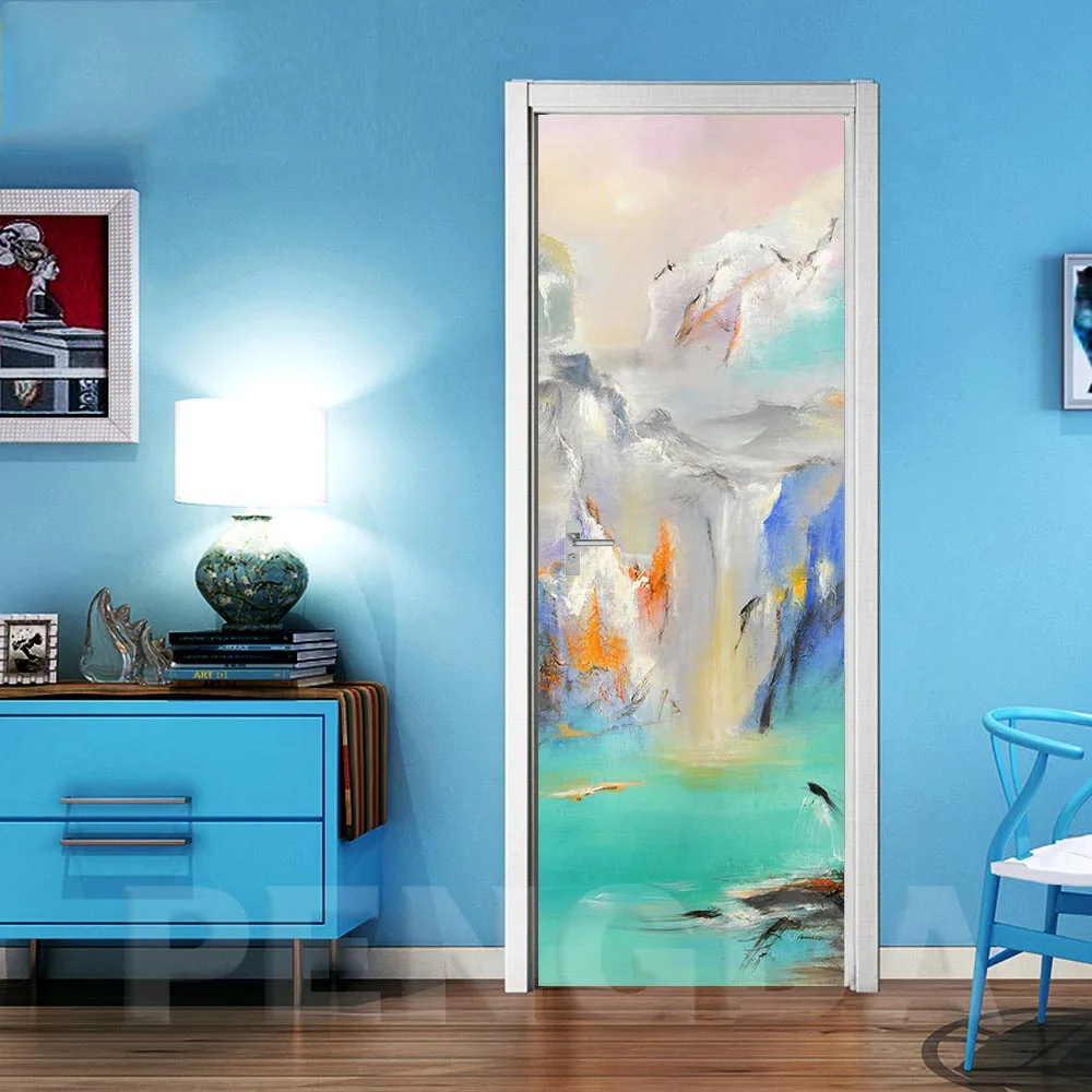 Самоклеящаяся обновленная 3d дверная наклейка абстрактная печать высокого качества на холсте/пейзажи художественное украшение дома ПВХ плакат водонепроницаемые обои картина
