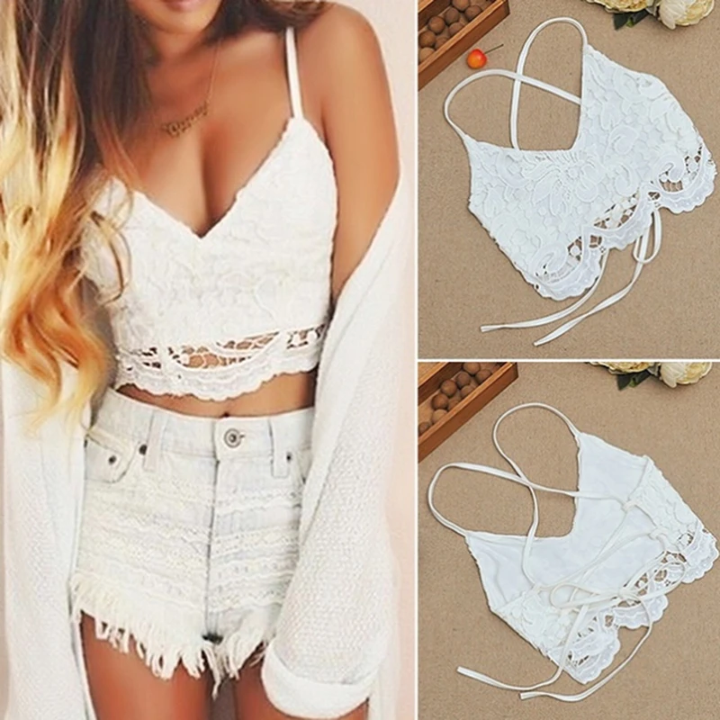 Летние женские укороченные топы сексуальный кружевной топ с цветами белые