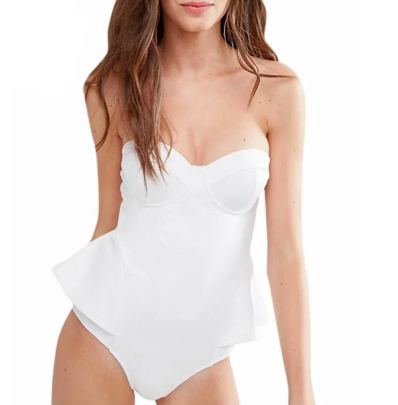 2018 Sexy one-Piece Swimsuit Bathing Suit Skirt Border Pattern Solid Bandage Swimwear White Black Swim Suits | Спорт и развлечения