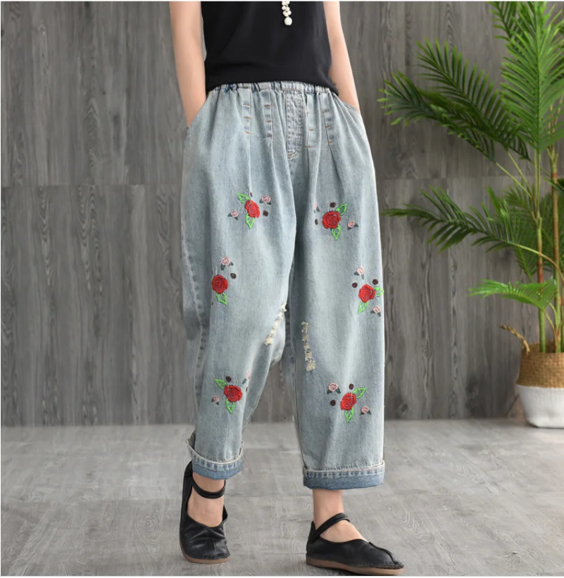 Летние джинсы женские модные свободные повседневные джинсовые брюки новые