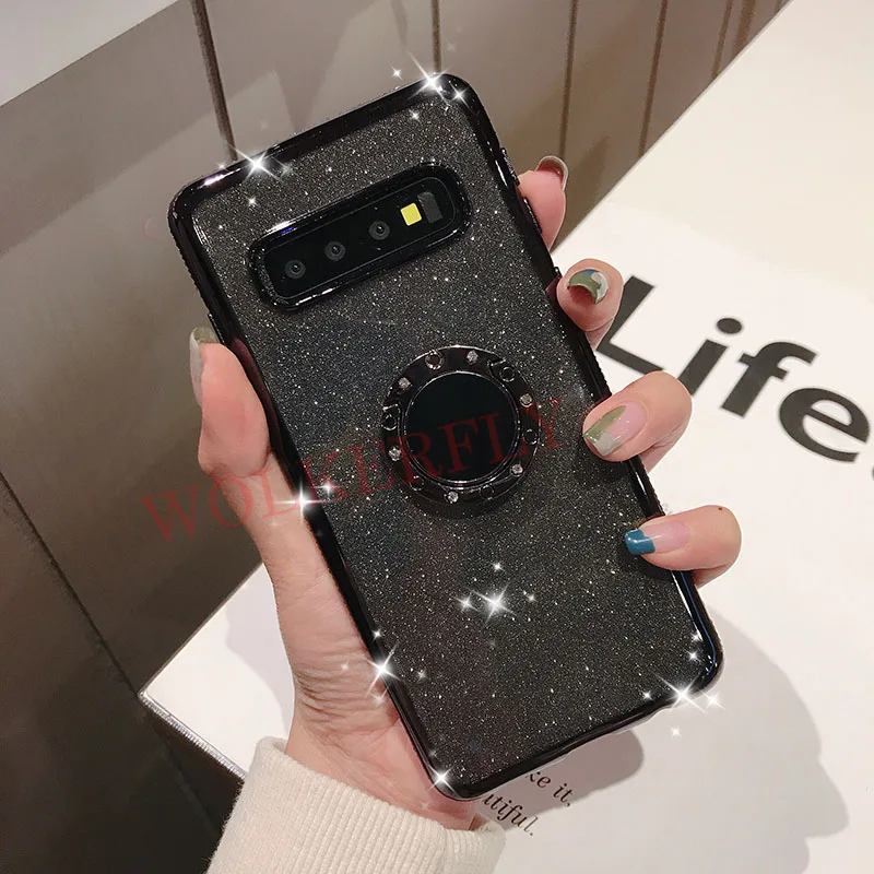Блестящий Алмазный чехол для samsung Galaxy S10 S9 S8 J4 J6 плюс J8 A7 A50 A70 A60 A30 M30 Note 9 8 3D стенд держатель чехол