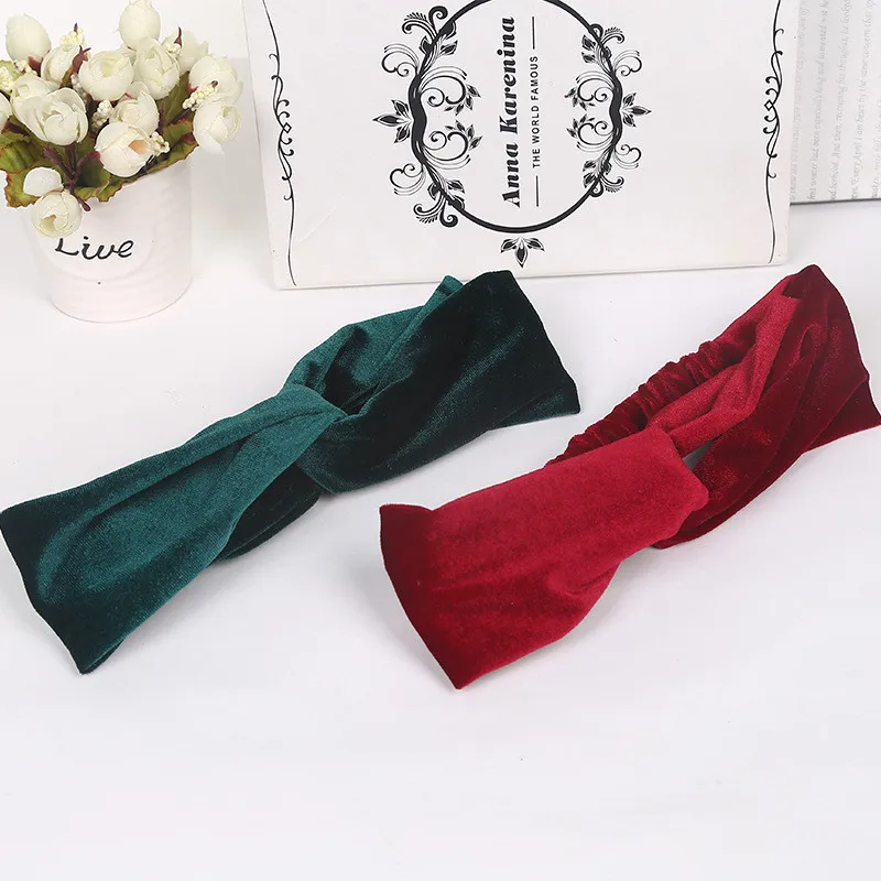 Женская крученая повязка на голову CHARM WOOD летняя модная однотонная велюровая