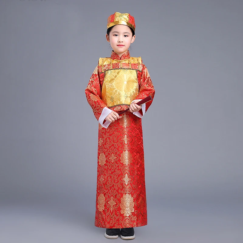 

Драматический халат для мальчиков династии Цин, китайская старинная Женская одежда, Детский костюм для театральных игр, платье, фотоплатье ...