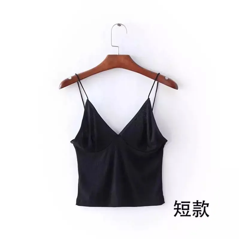 short black Momoluna, Женский Топ, летний, сексуальный, безрукавка, женский жилет, v-образный вырез, Blusa, однотонный, белый, черный,-майка, майка для фитнеса, майка, тонкая рубашка - Цвет: short black