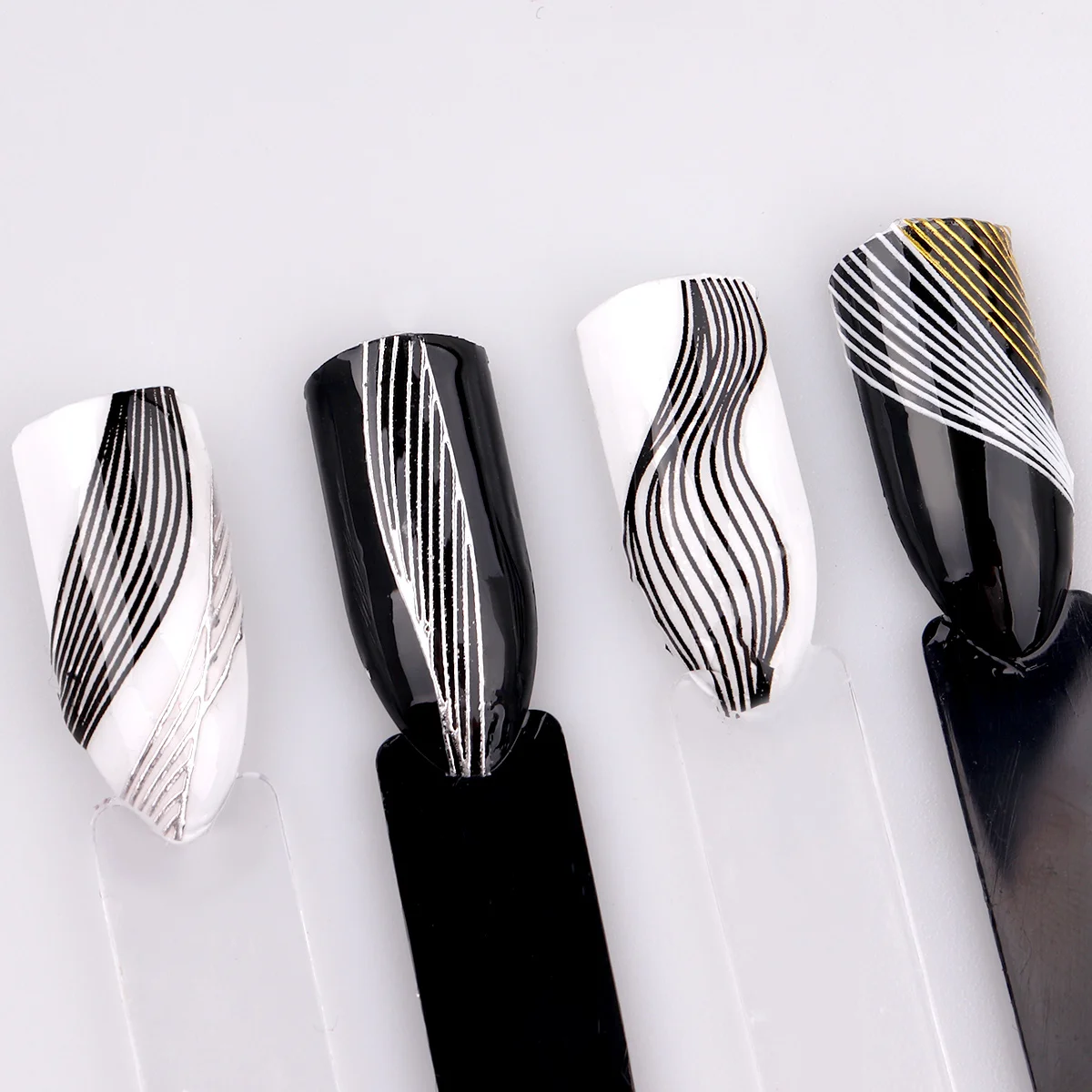 Nail Art самоклеющиеся наклейки золотые белые металлические полосы волновой линии лента фольга для перевода рисунков на ногти 3D DIY Наклейка Маникюр украшения