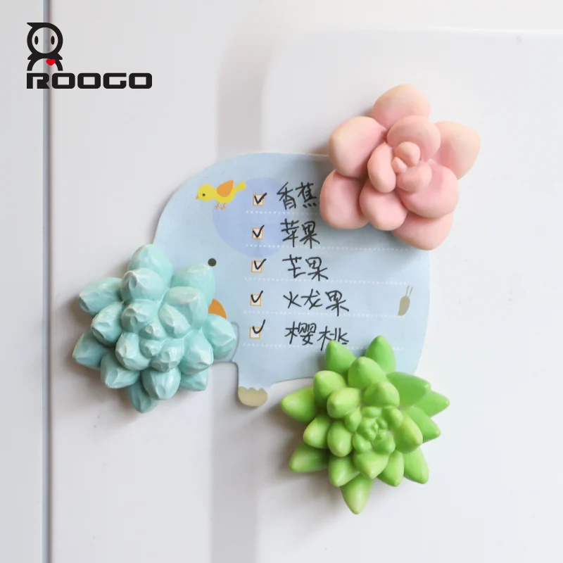 

Roogo Succulent Plant Pattern Fridge Magnet Souvenir Resin Craft Refrigerator Magnetic Message Sticker Kawaii Room Decor