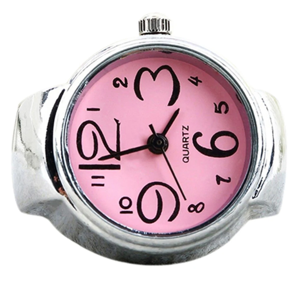 Pink Для женщин девочек sleek Сталь Круглый Циферблат Эластичный креативные кварцевые палец кольцо часы - Main Stone Color: Pink