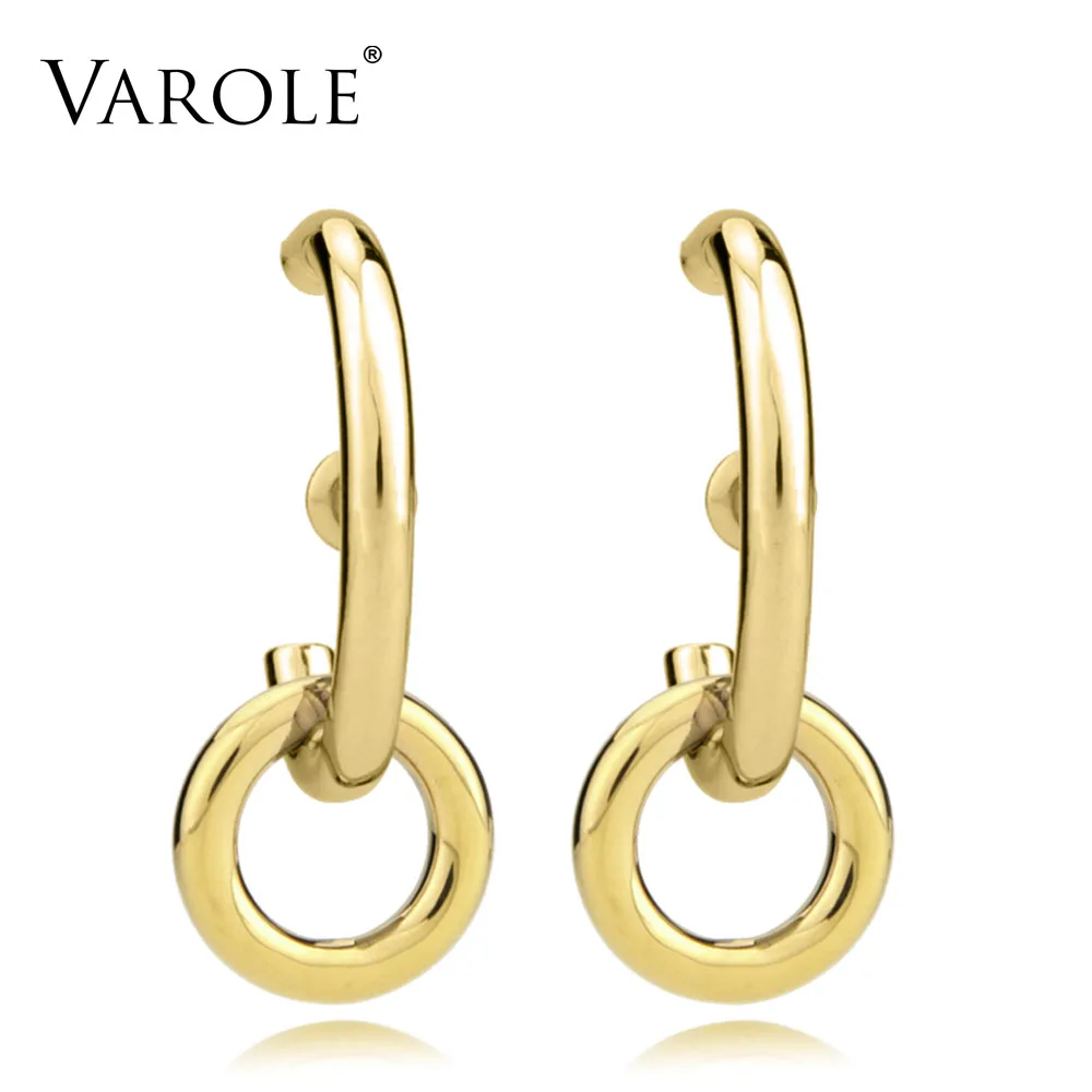 Gold Color VAROLE простые геометрические круглые серьги-гвоздики, модные ювелирные изделия золотого цвета, антиаллергенные серьги для женщин, украшения для ушей, серьги - Окраска металла: Gold Color