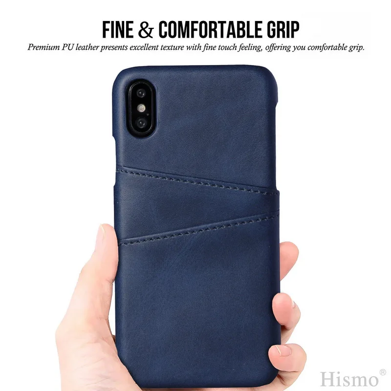 Blue Модный ультра тонкий чехол для телефона из искусственной кожи для iPhone X 10 8 Plus Жесткий ПК слот для карт чехол для iPhone X 6 6 S 7 Plus - Цвет: Blue