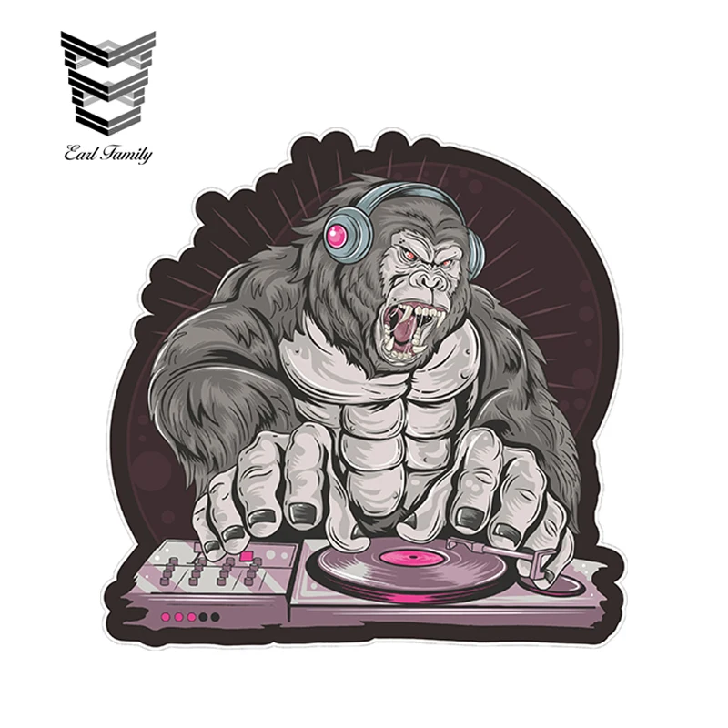 EARLFAMILY 13 см x 12 92 DJ Горилла стерео музыка Виниловая пленка для оклеивания автомобилей мультяшная наклейка