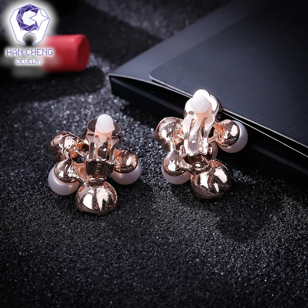 HanCheng новые модные винтажные металлические стразы жемчужные серьги-клипсы с