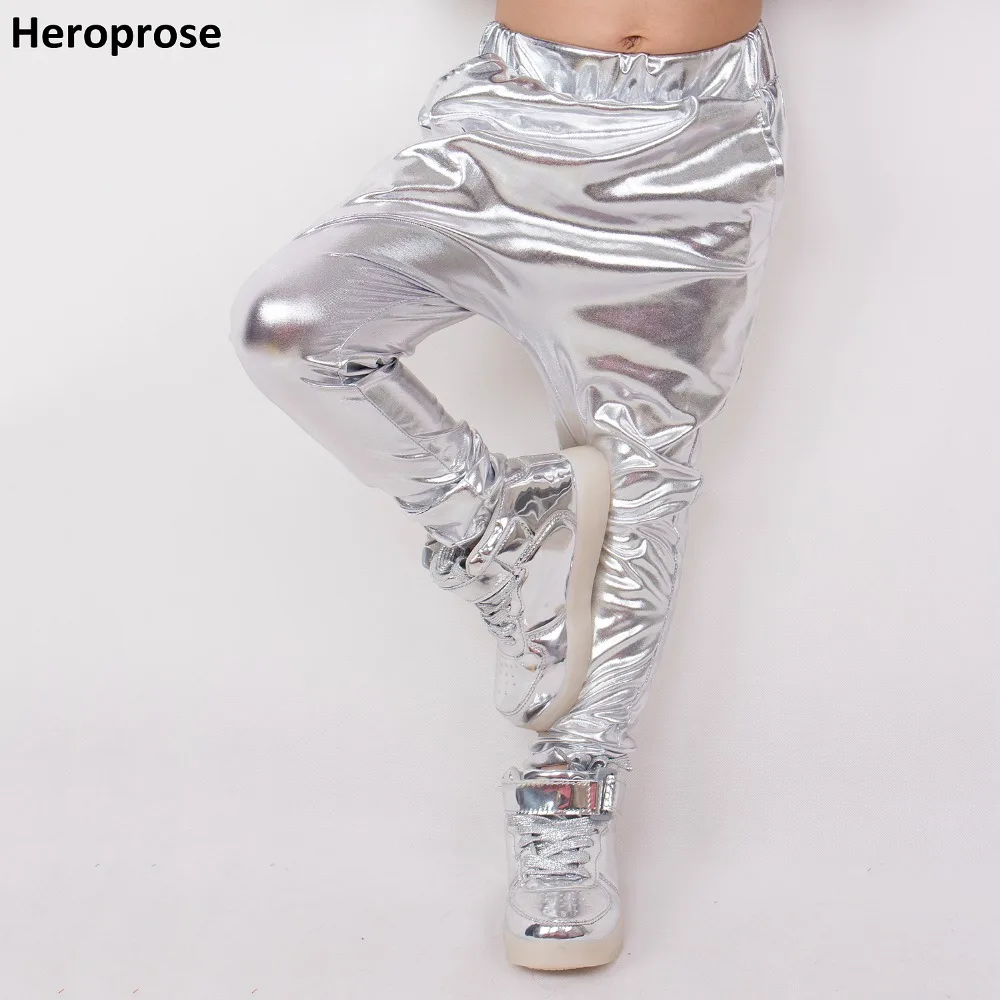 Heroprose/Новинка года; модные детские шаровары для танцев в стиле хип-хоп; сезон весна-лето; Серебристые спортивные узкие брюки с большим шаговым швом для мальчиков