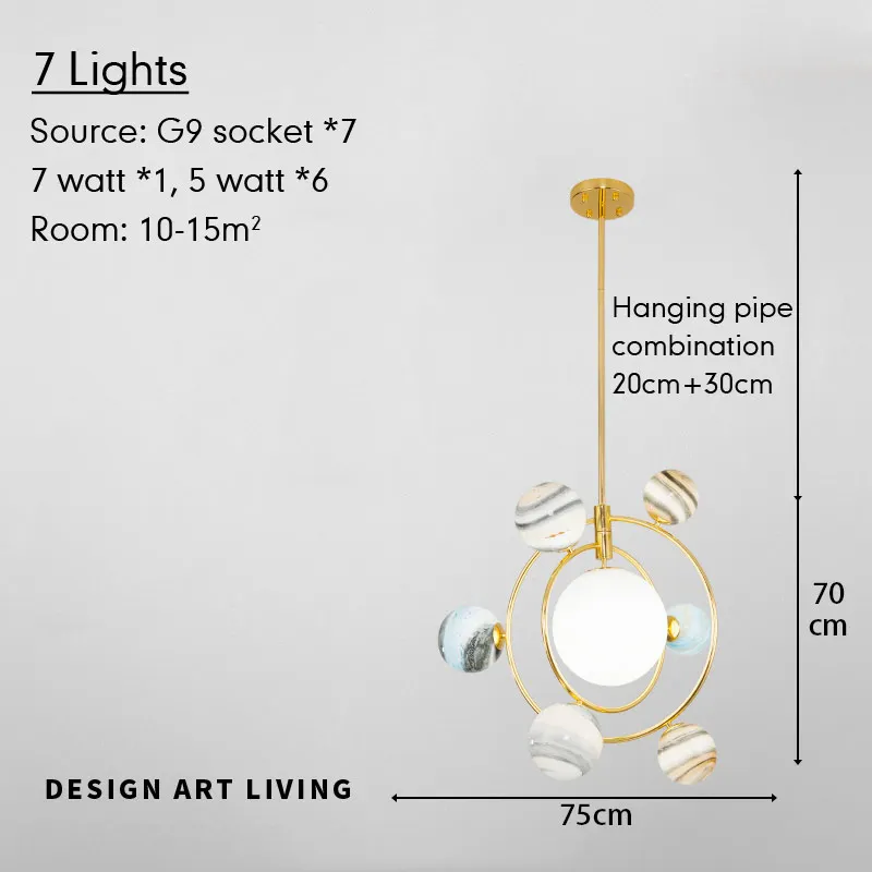 7 Lights Hang Pipe Светодиодный стеклянный шар подвесной светильник для детской комнаты, гостиной, современные креативные подвесные лампы в стиле планеты - Цвет корпуса: 7 Lights Hang Pipe