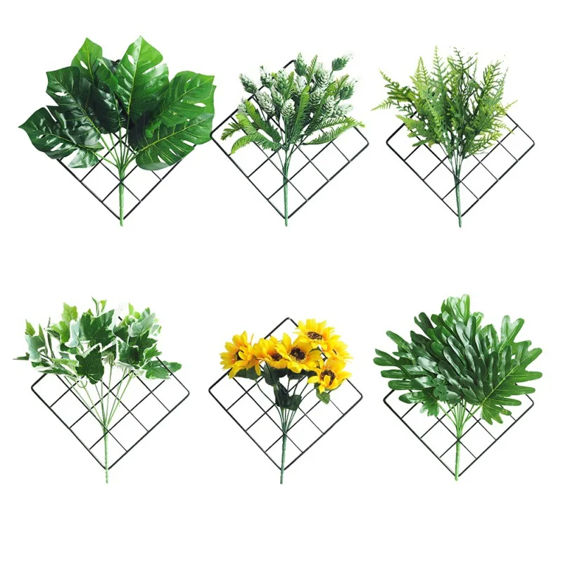 Nordic Style Spring Grass Living Room Wall Decoration Bedroom Pendant Green Plant Iron Grid Home Leaves | Дом и сад