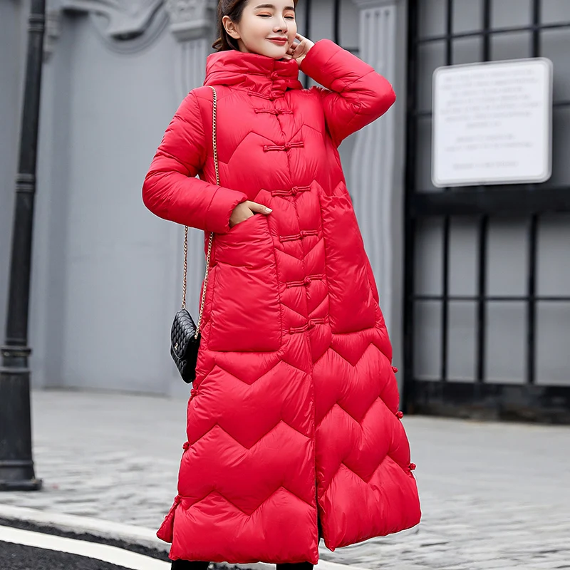 2018 этнический стиль Длинная зимняя куртка выше колена женское хлопковое пальто с