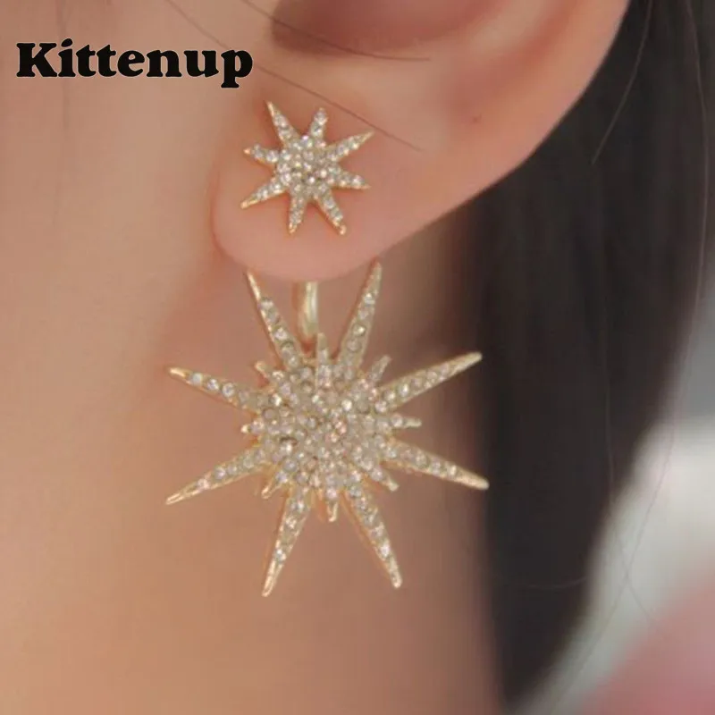 Kittenup 1 пара двойная звезда снежинка серьги для женщин гексаграмма уха куртка