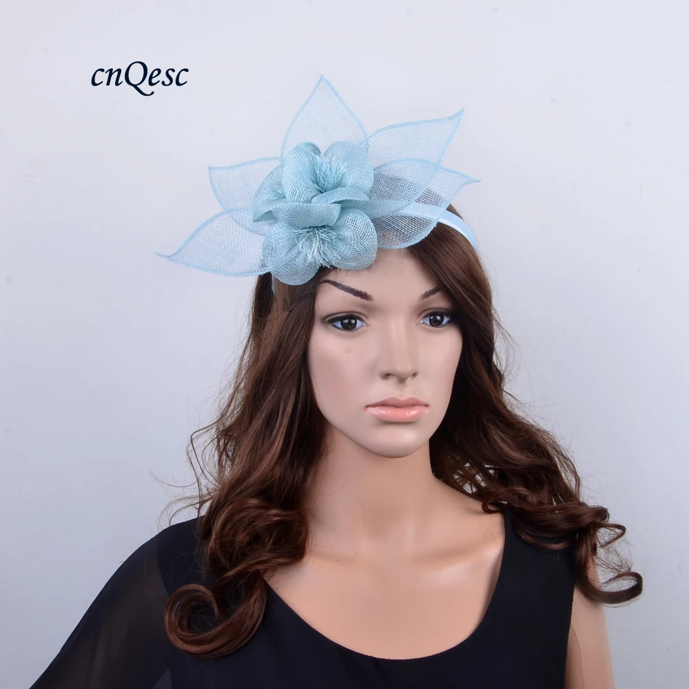 NEW DESIGN pale blue Sinamay fascinator with leaf and flower for kentucky derby Races Wedding church party 8 colors |