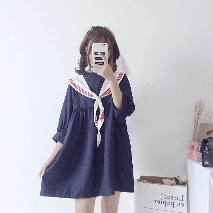 Japanese Dress Academy Sweet Girl Loose Lap top Slim Student Sailor Collar | Женская одежда