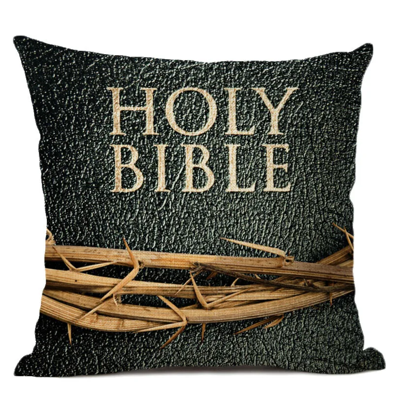 Art cushion cover Christian culture Bible cross Jesus pattern cotton and hemp pillow living room sofa decoration 45x45cm