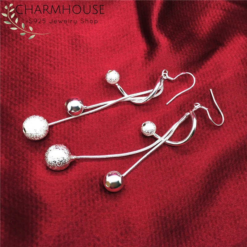 

Charmhouse 925 Silver Earrings for Women Twisted Beads Long Earing Brincos Femme Pendientes Fashion Jewelry Party Gifts