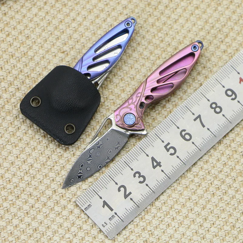 Складные ножи rike Mini Rose из дамасской стали TC4 титановая ручка флип ожерелье