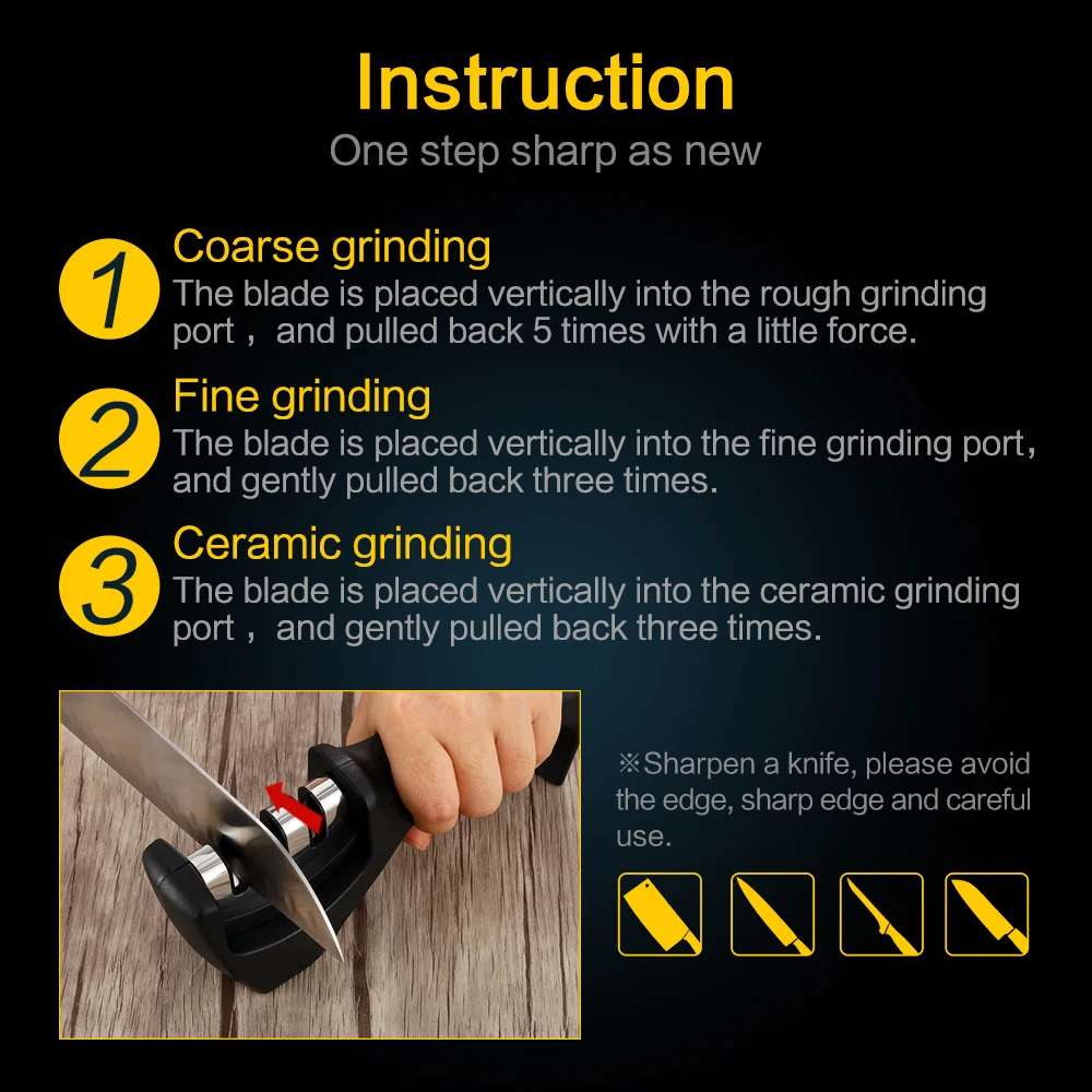 Переносная точилка для ножей Системы 3 этапа Кухня точильный камень дома