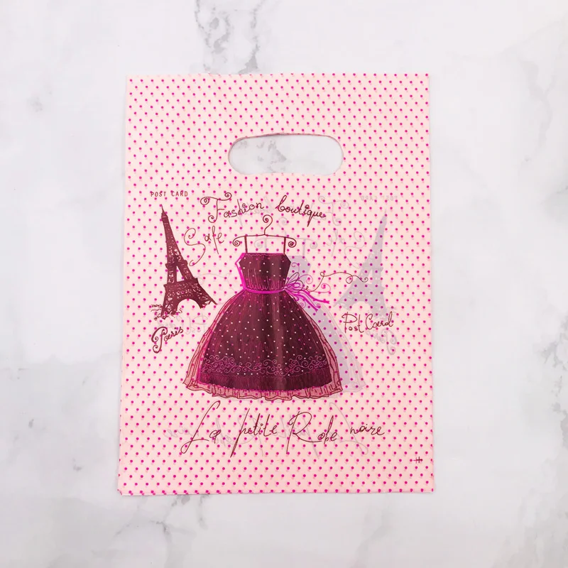 15x20cm Pink Red Skirt Plastic Gift Bags With Handle 100pcs/lot Wedding Jewelry Bag Packaging Z020 | Дом и сад
