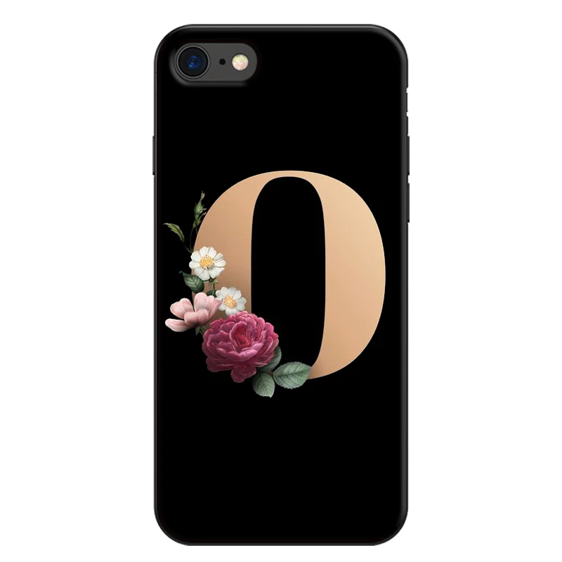 Черный чехол для телефона с буквенным алфавитом и цветочным принтом для iPhone x, 7, 7 s, 5, 6, 6 s, 8 plus, Xs, XR, Max, SE, силиконовый чехол для телефона