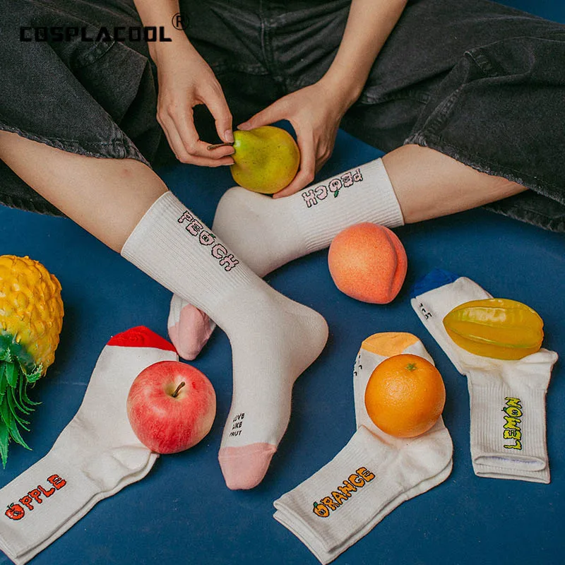 [COSPLACOOL] забавные носки в стиле Харадзюку с принтом фруктов и букв корейские