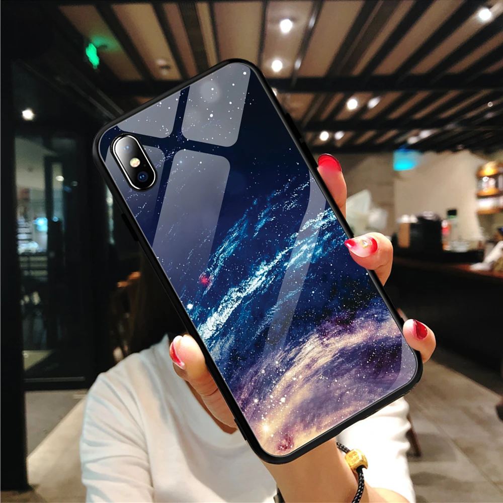 PC+Tempered Glass Case For iPhone XS MAX XR Space Star Patterned 7 6 S 6s 8 Plus Cases Silicone Edge Coque Capa |