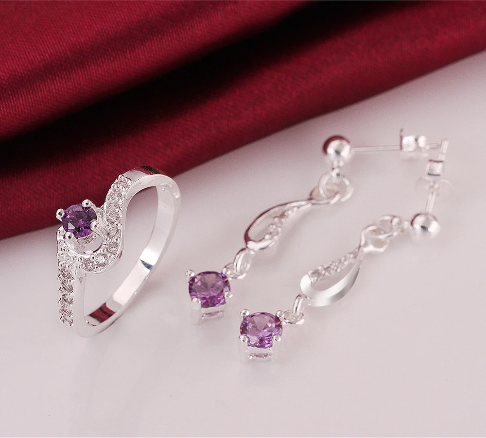 wholesale 925 sterling silver jewelry fashion purple Crystal earrings&ampring sets for women SS720-B | Украшения и аксессуары