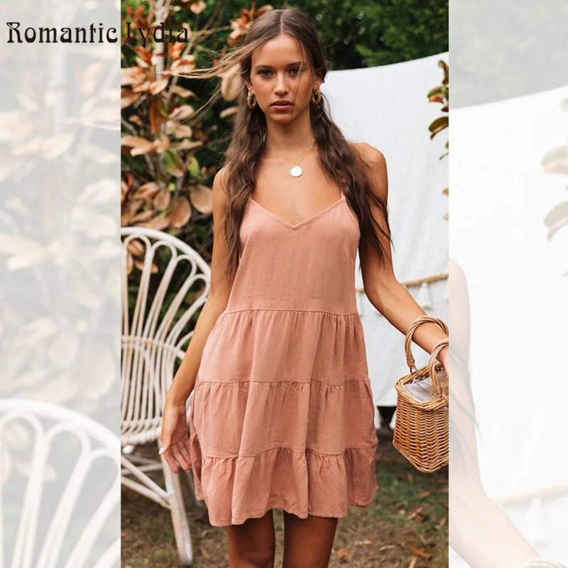 Летнее Плиссированное мини платье с открытой спиной на бретельках сексуальное