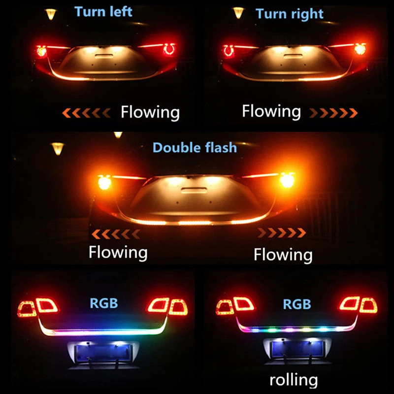 Супер яркий 4" RGB Автомобильный задний тормозной сигнал поворота, струящийся светодиодный светильник, 12 В, двухсторонняя лента, задний тормозной светильник, автомобильный стиль