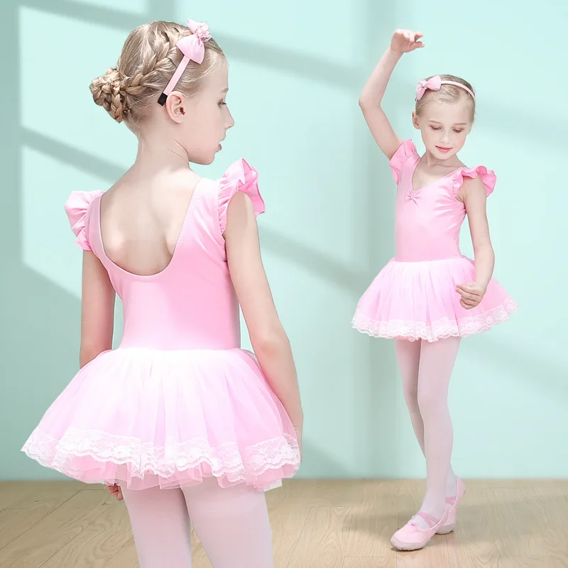 Детское бальное платье с коротким рукавом и оборками для девочек балетное
