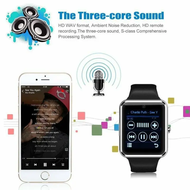 Bluetooth Смарт-часы для мужчин GT08 с сенсорным экраном большая батарея поддержка TF sim-карты камера для IOS iPhone Android телефон