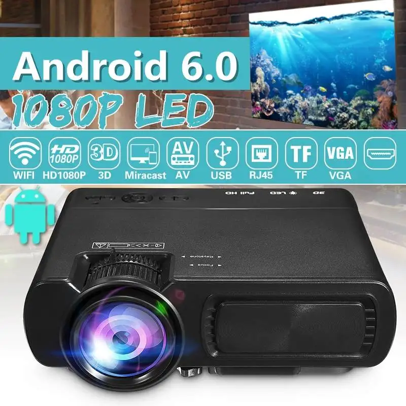 Мини-проектор T5 lcd 7000 люмен 1080P Full HD Wifi bluetooth домашний кинотеатр Android 6,0 аудио динамик домашний кинотеатр
