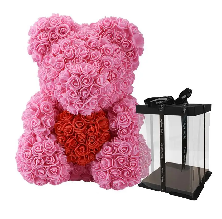 pink red box Хит, 38 см, искусственные цветы в виде медведя черной розы для дома, свадьбы, фестиваля, сделай сам, подарки для влюбленных, Дешевые Свадебные украшения - Цвет: pink red box