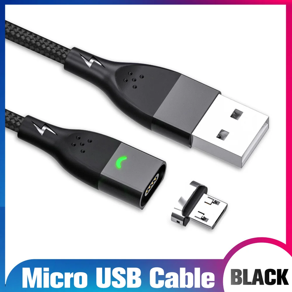 Black micro cable ANMONE usb type C Магнитный кабель Micro USB шнур для быстрой зарядки 1 м 2 м светодиодный индикатор синхронизации данных Магнитный зарядный провод для мобильного телефона - Цвет: Black micro cable
