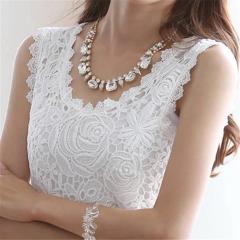 2018 женские кружевные жилеты топы без рукавов футболки с круглым вырезом и