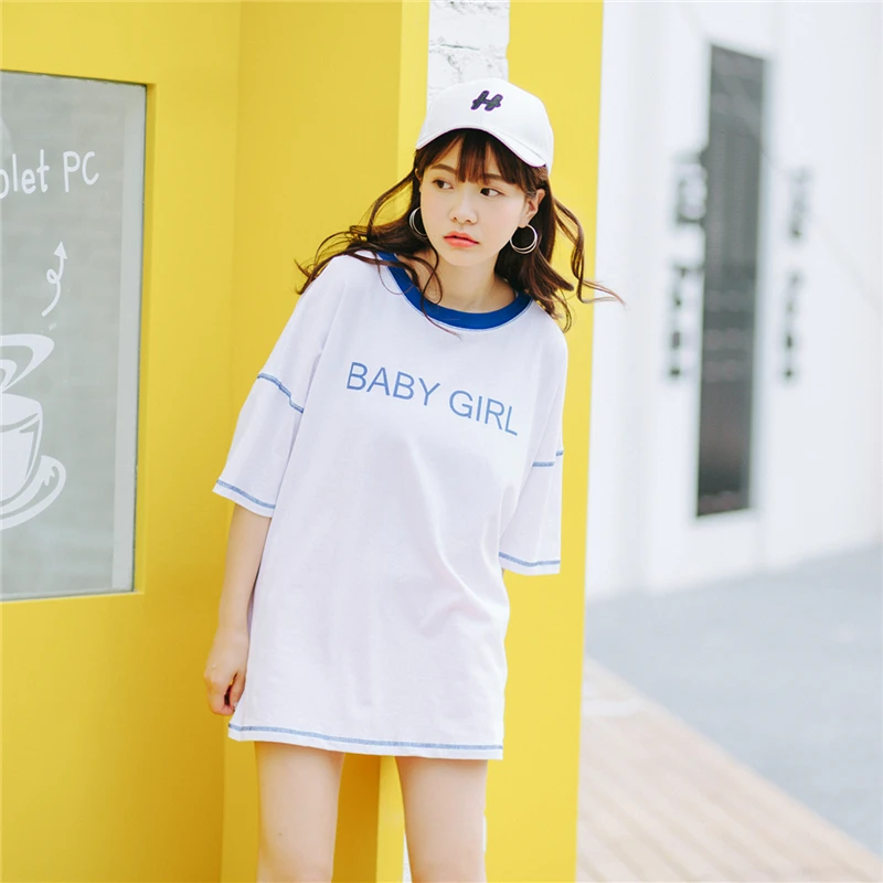 Женская футболка Kawaii Студенческая Ulzzang повседневная свободная с буквенным